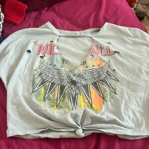 Charlotte russe cropped r shirt with v neck cut out worh rips